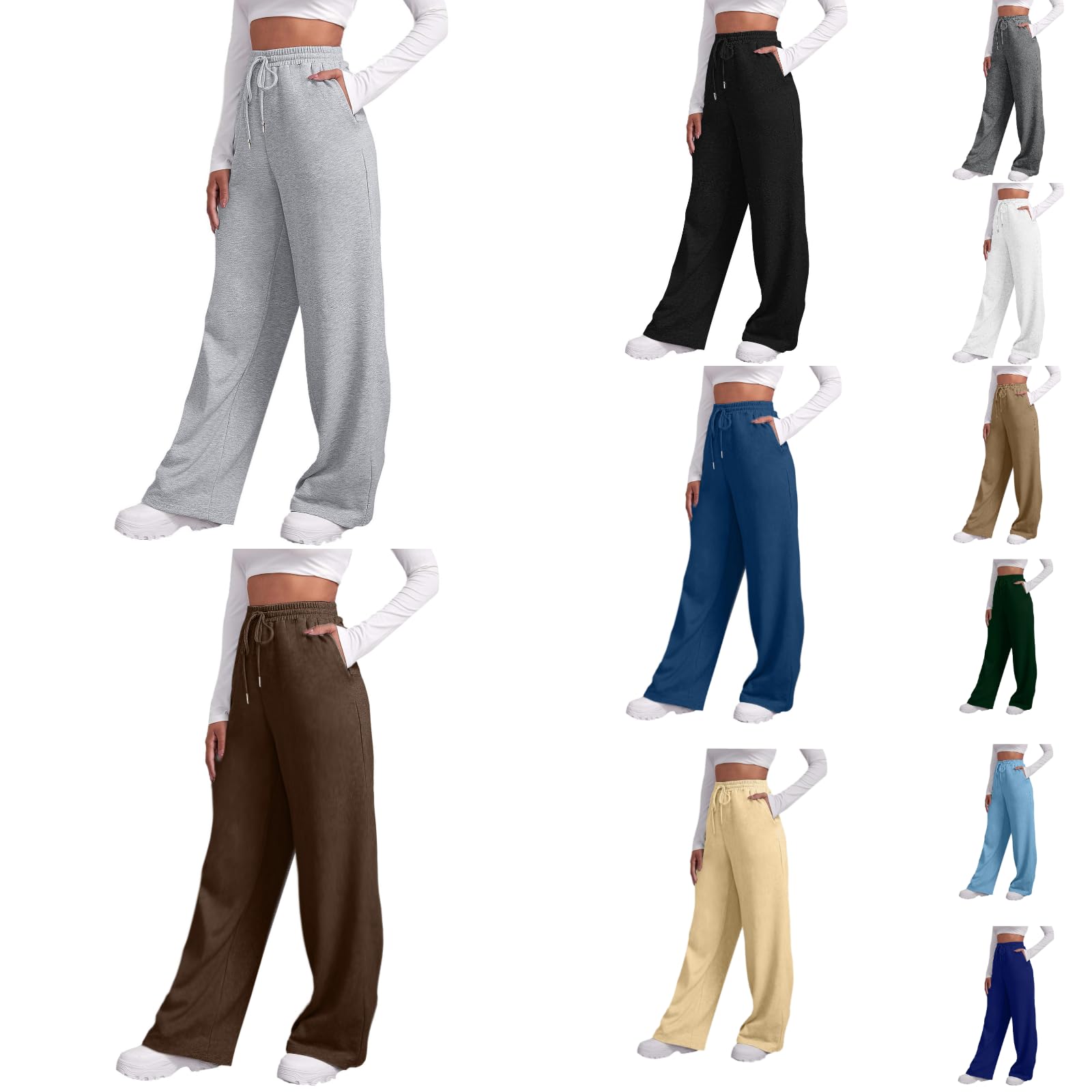 Women's Wide Leg Sweatpants Cozy Fleece Casual Jogger Pants Straight Leg Baggy Elastic High Waisted Yoga Pants