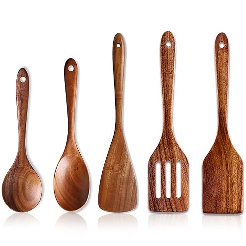 5 Pcs Best Wooden Spoons for Cooking Kitchen Utensils Set