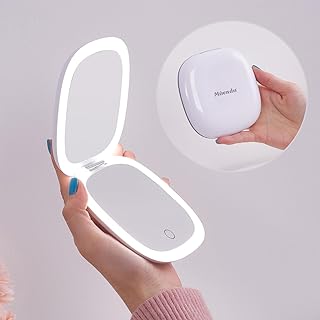 Compact LED Magnifying Travel Makeup-Mirror - 4 inches 1X/10X Magnification Small Hand Pocket Dimmable Double Sided USB Re...