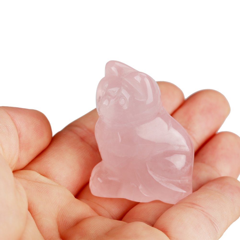 HztyyierRose Quartz Carved Decor, 1.4 x 1 x 0.6inch Crystal Kitten-shaped Figurines for Desktop Home Decor