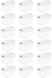 Sterilite 6-Pack Stackable Storage Bin with Lid, Clear Plastic Design, 64 Quart