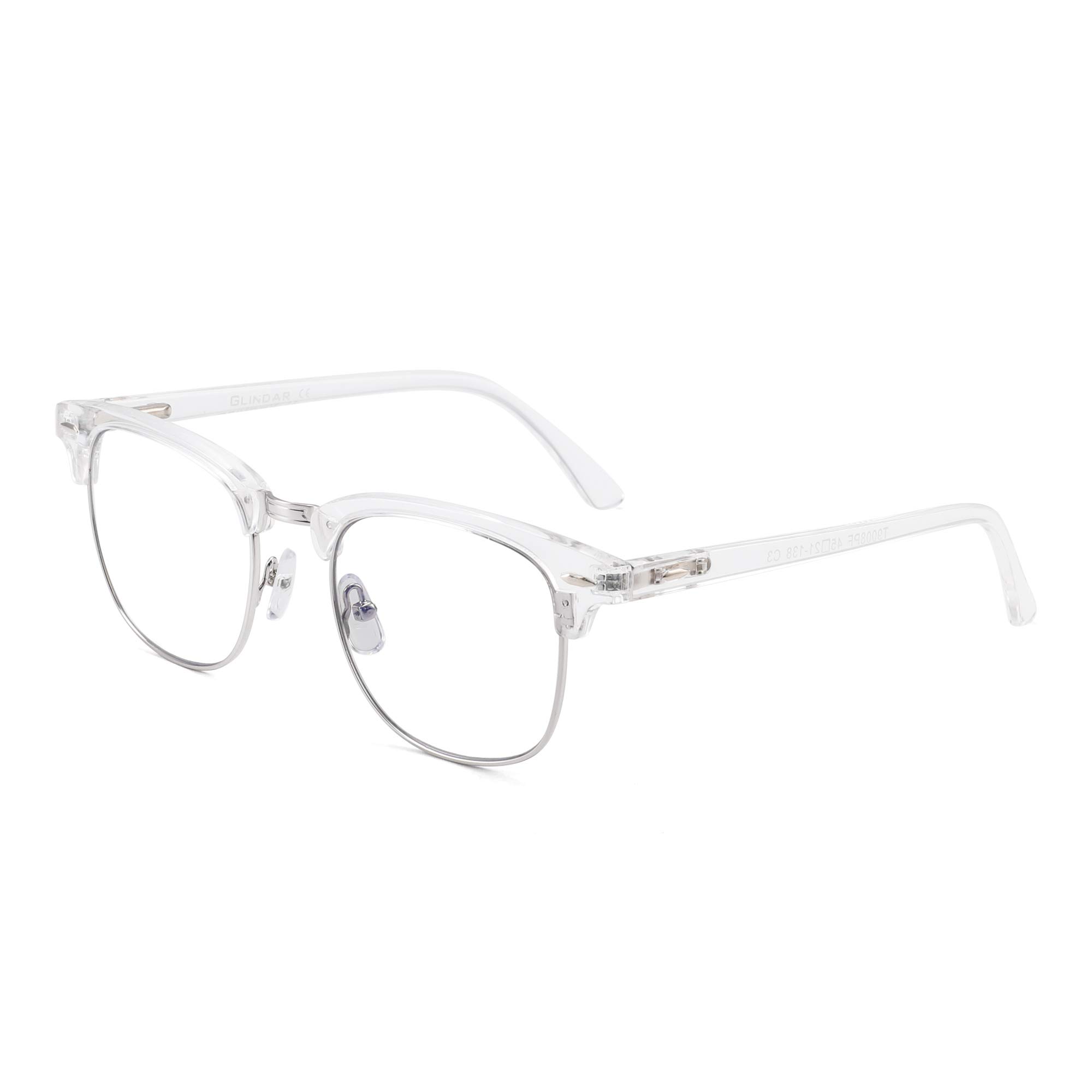 GLINDARBlue Light Blocking Computer Glasses Retro Semi-rimless Style Reduce Eye Strain Video Game Eyeglasses Men Women Clear