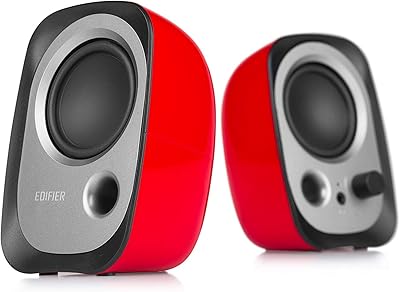 Edifier USB Powered Notebook Speakers, Wired Computer Speakers with Volume Control Headphone Jack, Red