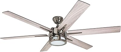 Honeywell Ceiling Fans Kaliza Modern 56 Inch Ceiling Fan with Light, Remote Control Fan, LED Indoor Fan with 6 Blades, Gray Oak and Burnt Oak Blade Finish Options, Gun Metal (51035-01)