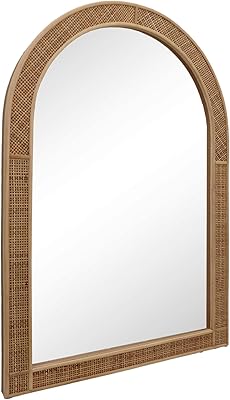 PARISLOFT Arched Rattan Wall Mirror, 25.5 x 37.4 Inch Farmhouse Vanity Mirror, Boho Mirror for Living Room, Bedroom, Bathroom, Entryway