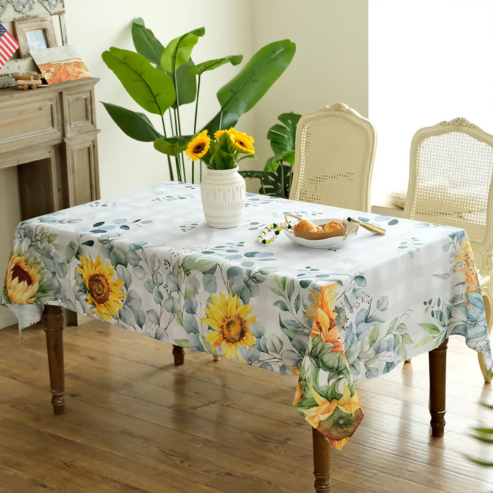 GEEORY Sunflower Summer Tablecloth Rectangle 60X84 Inch Spring Floral Buffalo Plaid Indoor Outdoor Seasonal Table Cover for Home Kitchen Dining Table Decor GTC007-84…