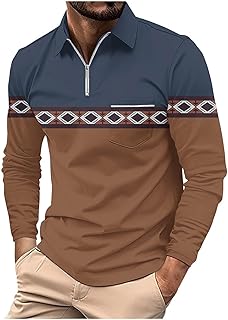 Long Sleeve Mens Shirts V Neck Polo Shirts Casual Button Down Golf Shirts Lightweight Office Shirts with Pocket