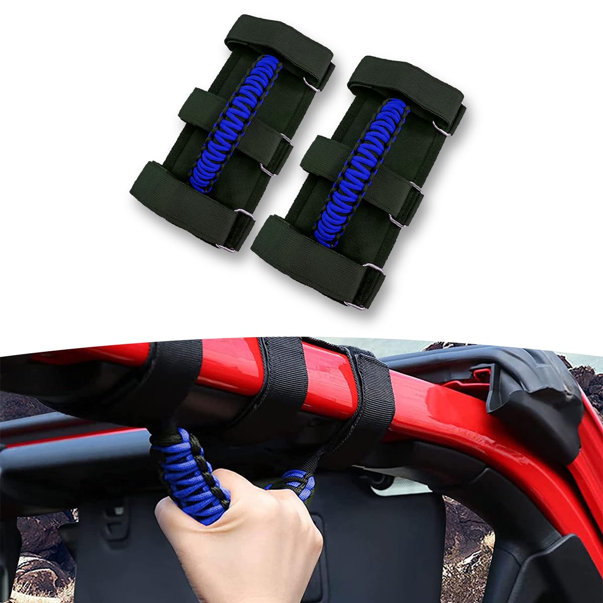 2 Pack Car Roll Bar Grab Handles Grip Handle, Easy to Install and Durable Grab Handle Set, Compatible with 1987-2023 Wrangler YJ TJ JK JKU JL JLU & Gladiator JT (Blue)