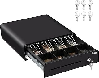 Tera Cash Drawer Heavy Duty: 13" Auto Open Arc Design with 6 Keys 4 Bill 4 Coin Removable Cash Tray Media Slot Key-Lock fo...