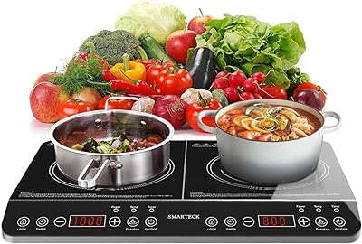 Double Induction Cooktop,1500W/1800W Portable Electric Stove,2 Large 8” Heating Coils,Independent Control,8/10 Temperature & Power Levels,3-hour Timer, Safety Lock