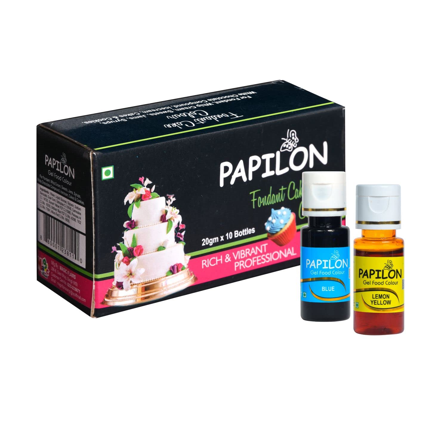 Papilon Concentrated Gel Food Colour Pack of 20gm x 10 Bottles Edible Gel Colour For Cake, Fondant/Dessert/Baking