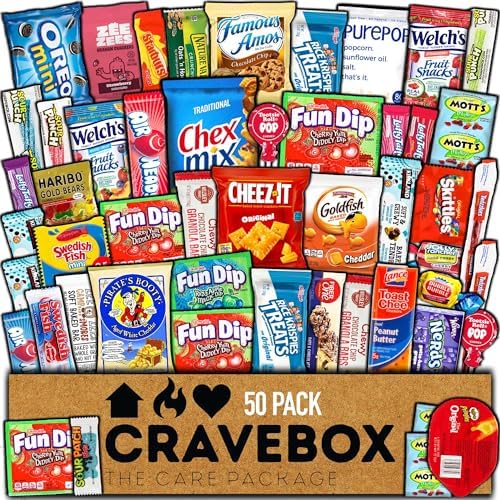 CRAVEBOX Snack Box (50 Count) Valentines Day Variety Pack Gift Care Package Basket Adult Kid Guy Girl Women Men Birthday College Student Office Back to School