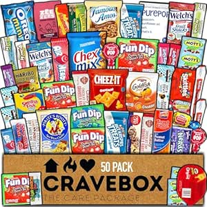 CRAVEBOX Snack Box (50 Count) Valentines Day Variety Pack Gift Care Package Basket Adult Kid Guy Girl Women Men Birthday College Student Office Back to School