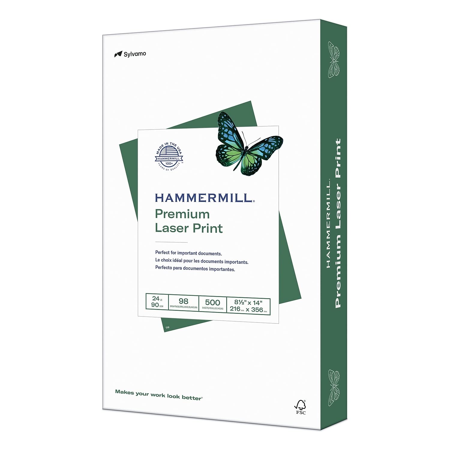 HammermillPrinter Paper, Premium Laser Print 24 lb, 8.5 x 14-1 Ream (500 Sheets) - 98 Bright, Made in the USA, 104612