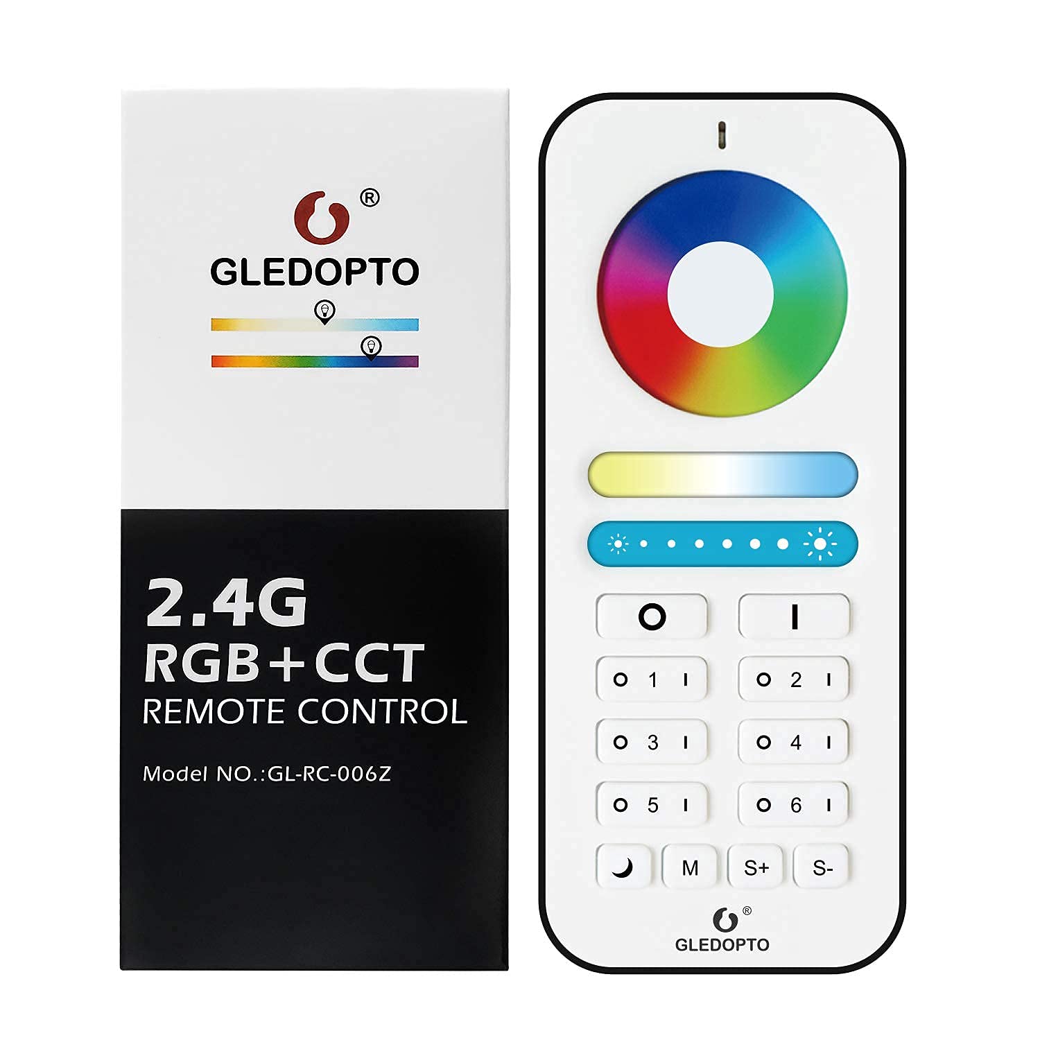 GLEDOPTORGBCCT 2.4G RF Remote Control Wall Switch, Color/ Color Temperature/ Brightness Adjustable, Group Management, Night Light, 9 Modes Changing (Remote Control)