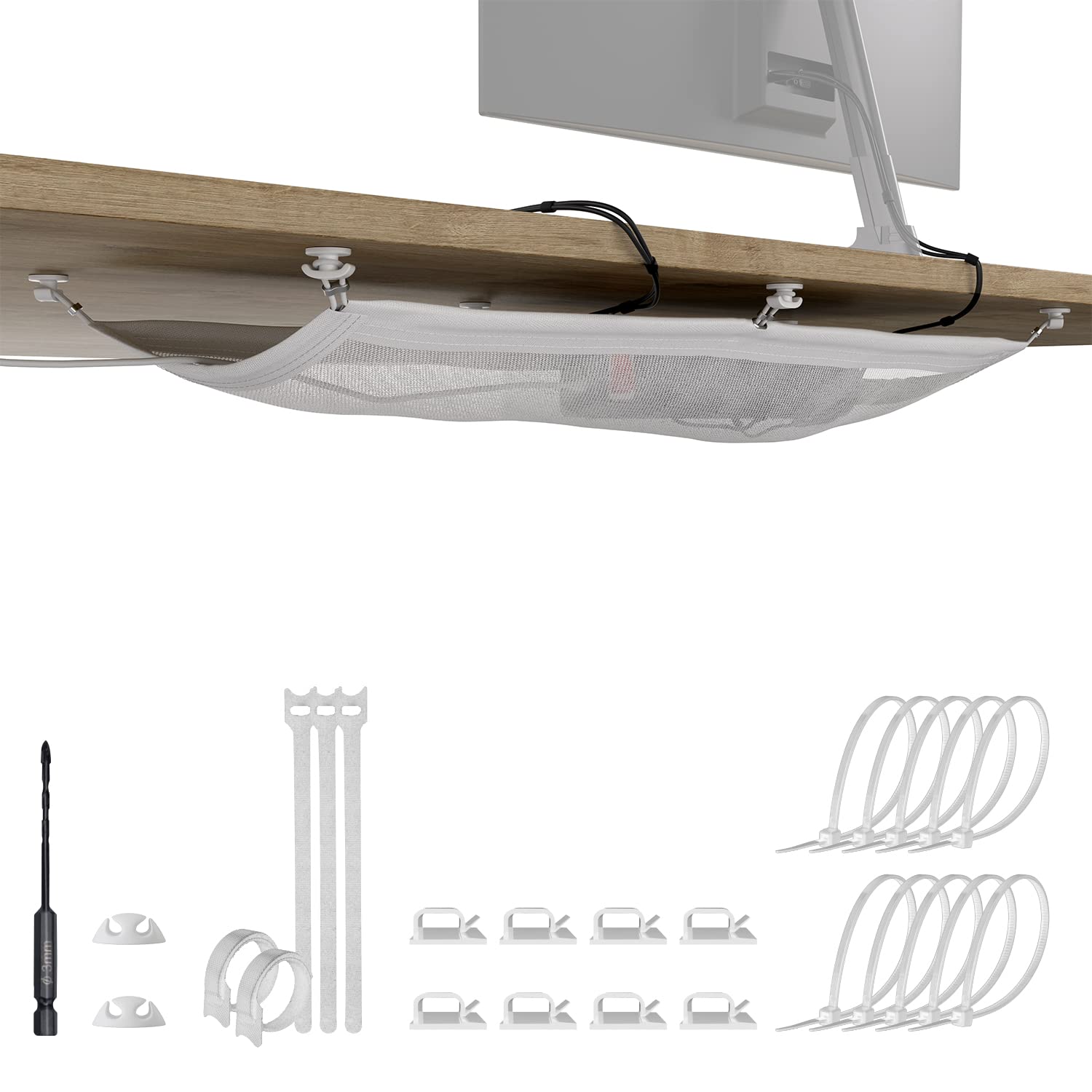 Buy Under Desk Cable Tray - Flexible Cable Management Under Desk White ... image.