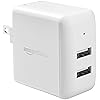 Amazon Basics 24W Two Port USB-A Wall Charger (12W, 2.4A per port) for Phones (iPhone 15/14/13/12/11/X, Samsung, and more), non-PPS, White