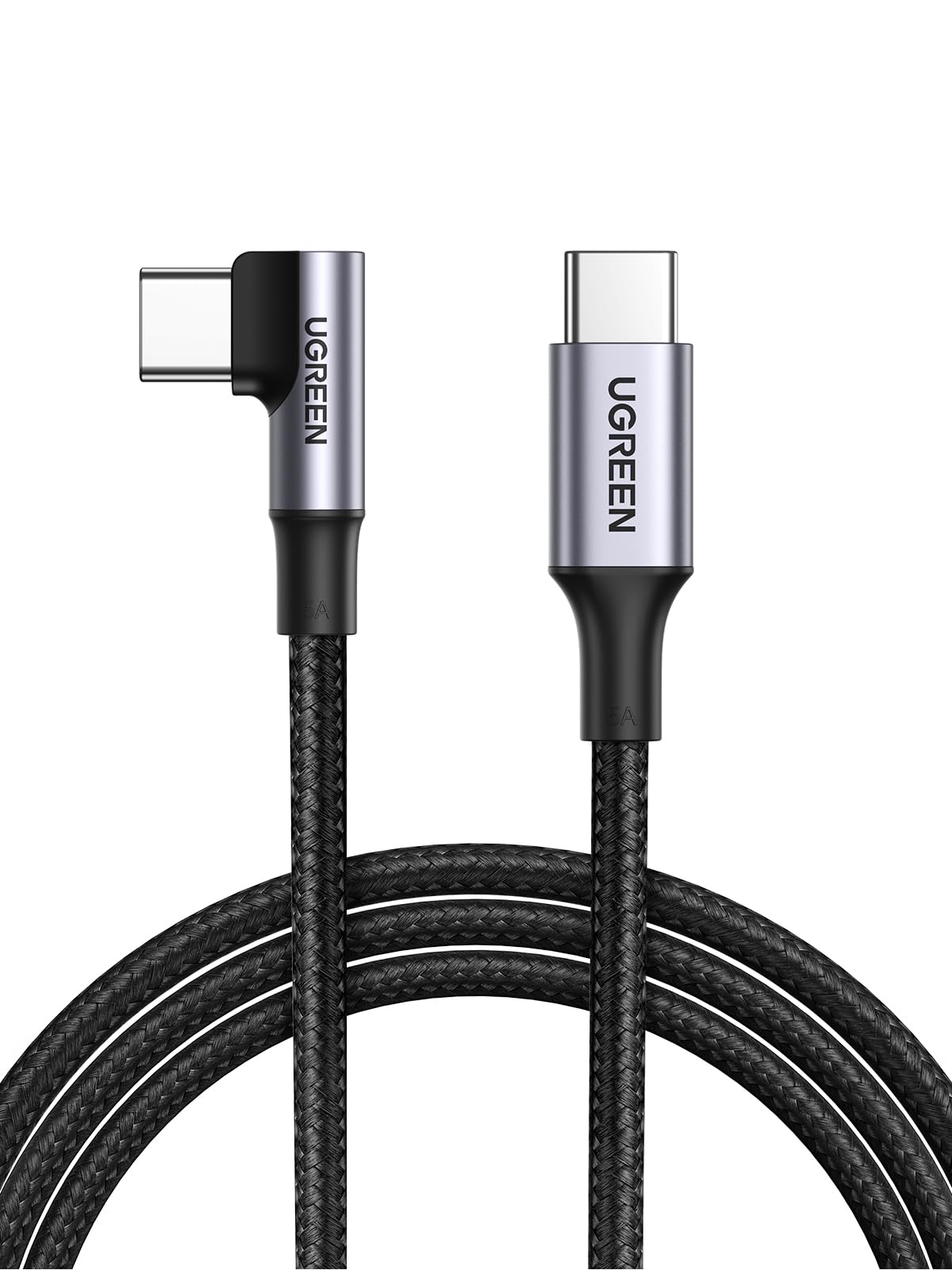 UGREEN Right Angle USB C to USB C Cable, 100W Type C 90 Degree Fast Charging Cable Compatible with iPhone 16/16 Plus/16 Pro/15, MacBook Pro 2022, iPad Pro 2022, Dell XPS, Samsung Galaxy S24/S23, 6.6FT