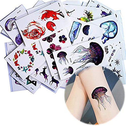 25 Sheets Watercolour Drawing Blue Sea Small Pattern Temporary Tattoo Sticker