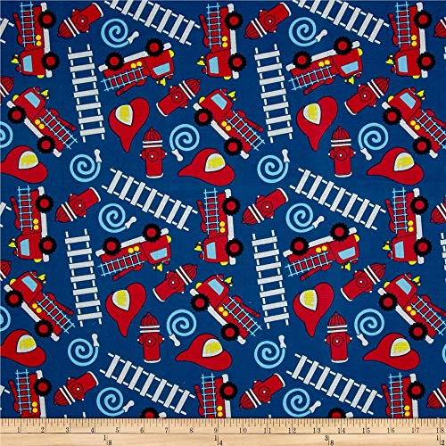 Kid's Choice Fire Trucks Royal, Quilting Fabric by the Yard