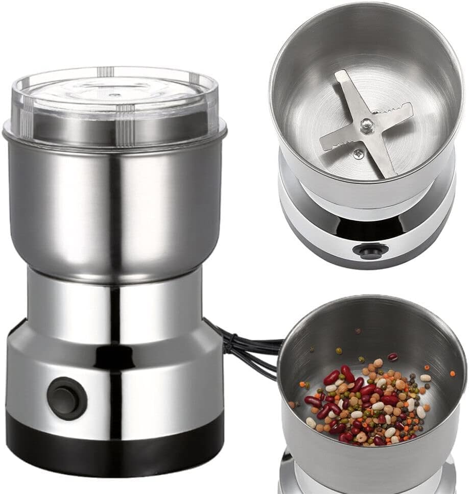 Dialust Mini Spice Coffee Grinder Electric Stainless Steel 10s Fast Grinding Multifunction Smash Machine Dry Grain Mill Grinder for Spices Powder Seeds Rice Beans Seasonings for Home and Office