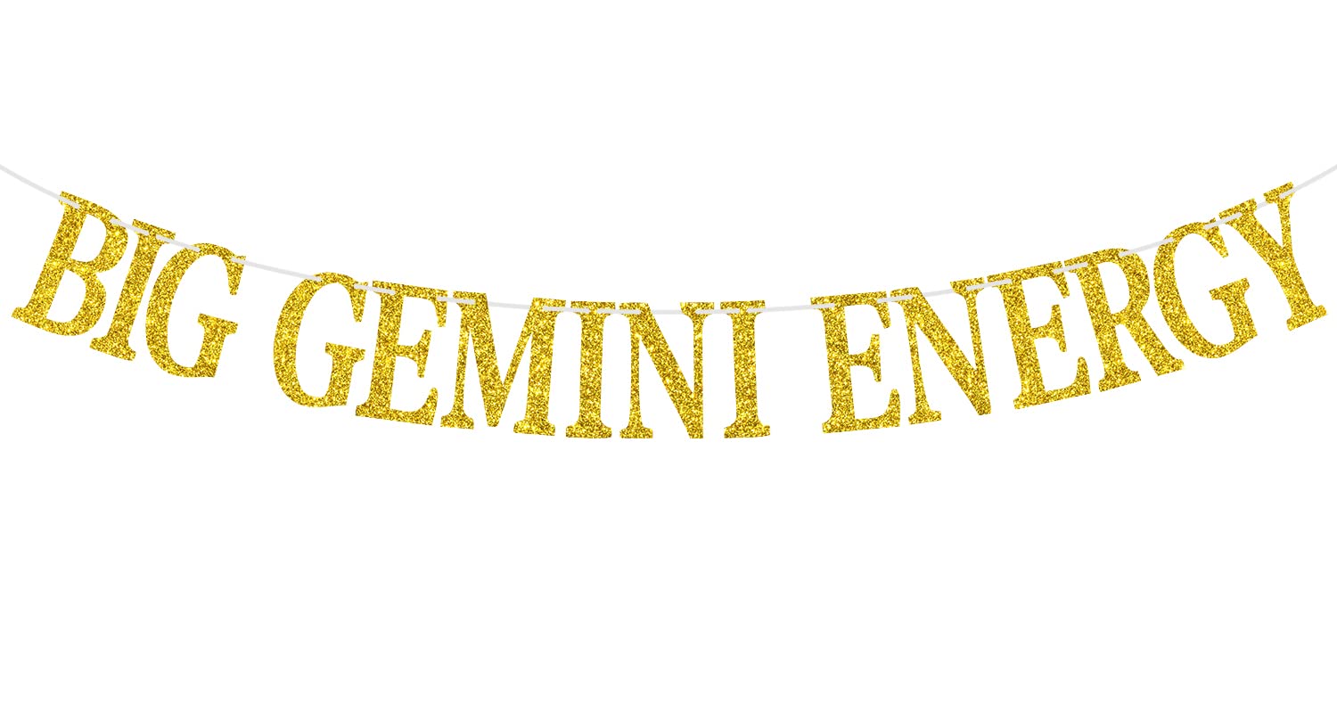 Gold Glitter Big Gemini Energy Banner, Gemini May/June Birthday Party Decor - 12 Constellation Theme Birthday Party Decorations Supplies