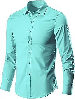 Mens Dress Shirts Stretch Slim Fit Long Sleeve Dress Shirts for Men Mens Plaid Shirts Long Sleeve 5XL Long Sleeve