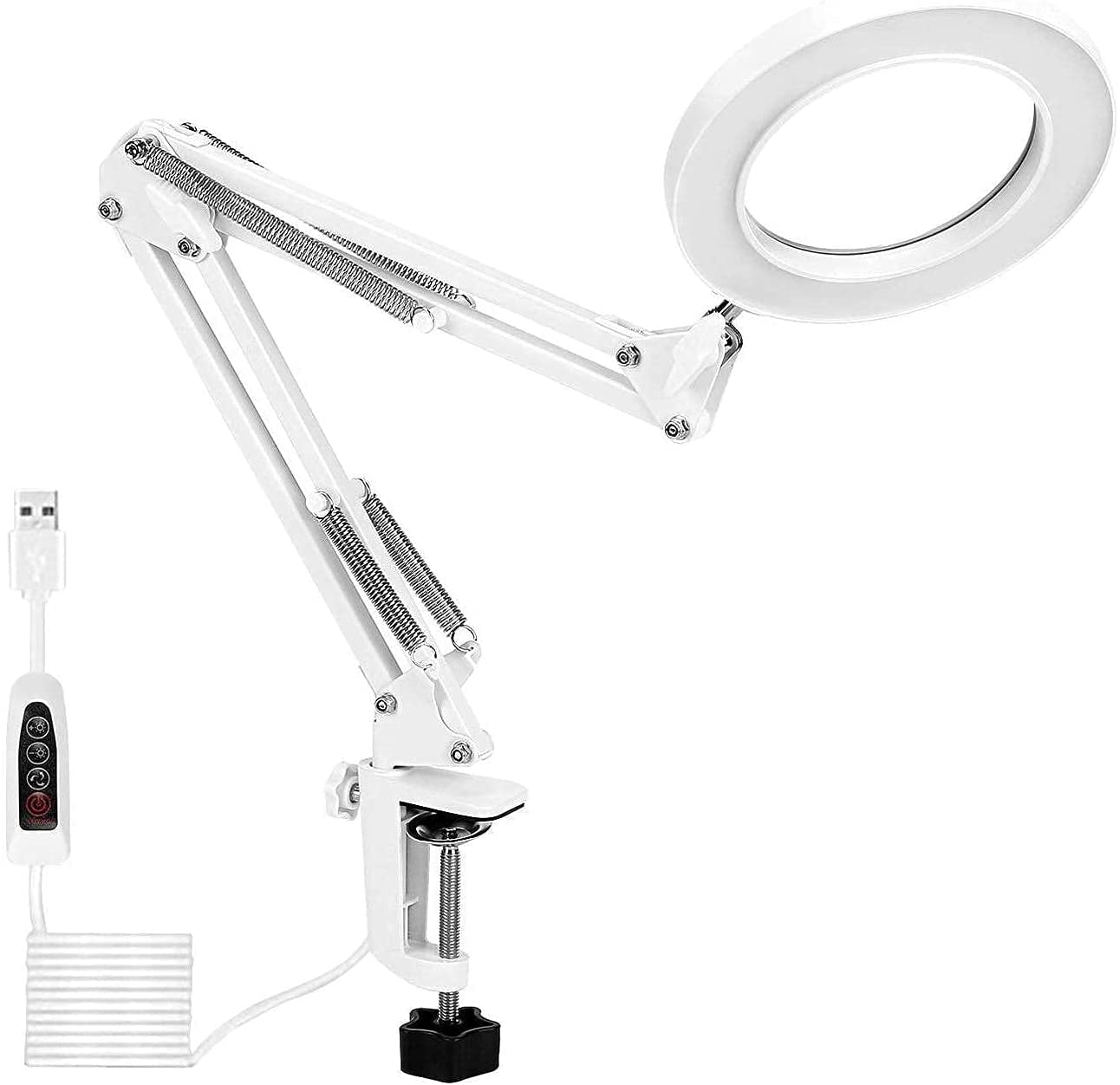 Desktop magnifier Magnifying Lamp 5X Magnifier with Metal Glamp Adjustable Swivel Arm 3 Colors White portable