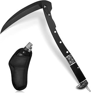 WILLBOND Black Sharp Folding Sickle Garden Tool Portable Safety Grass Hand Sickle Knife with Sheath Wooden Handle 2 Sectio...