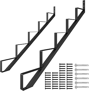 DIYHD Steel Stair Riser 5 Step Stair Stringer for Deck Height 43in,Powder Coated Black,MAX Load Capacity:500lbs,2pcs