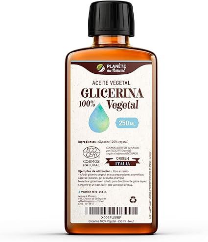 Glicerina 100% Vegetal - Certificado Cosmos Natural - 250 ml : :  Belleza