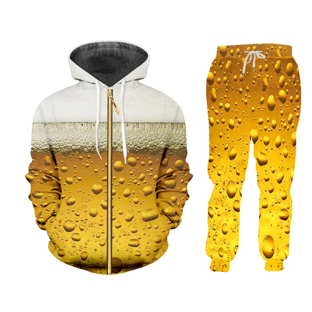 Women/men Yellow Jogger Pants Sweatshirt Bar Beer Tracksuit Sweatpants Hoody Two Piece Set