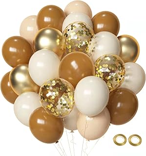 Brown Sand White Neutral Balloons, 50pcs 12 inch Retro Apricot Balloons Brown Sand White Gold Confetti Party Balloons For ...