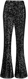 Pretty Attitude Women's Black Sequin Bell Bottoms Glitter Flare Pants