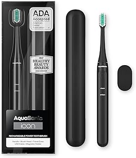 Aquasonic Icon ADA-Accepted Rechargeable Toothbrush | Magnetic Holder & Slim Travel Case | 2 Brushing Modes & Smart Timers...