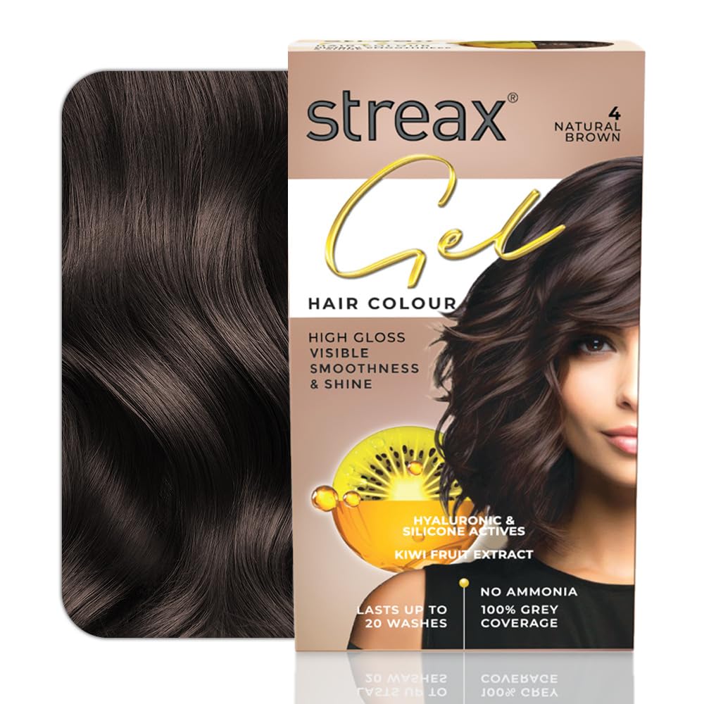 Streax Gel Hair Colour for women, Natural Brown 4, 150 ml I Brown Hair colour I No ammonia hair color | 100% grey coverage