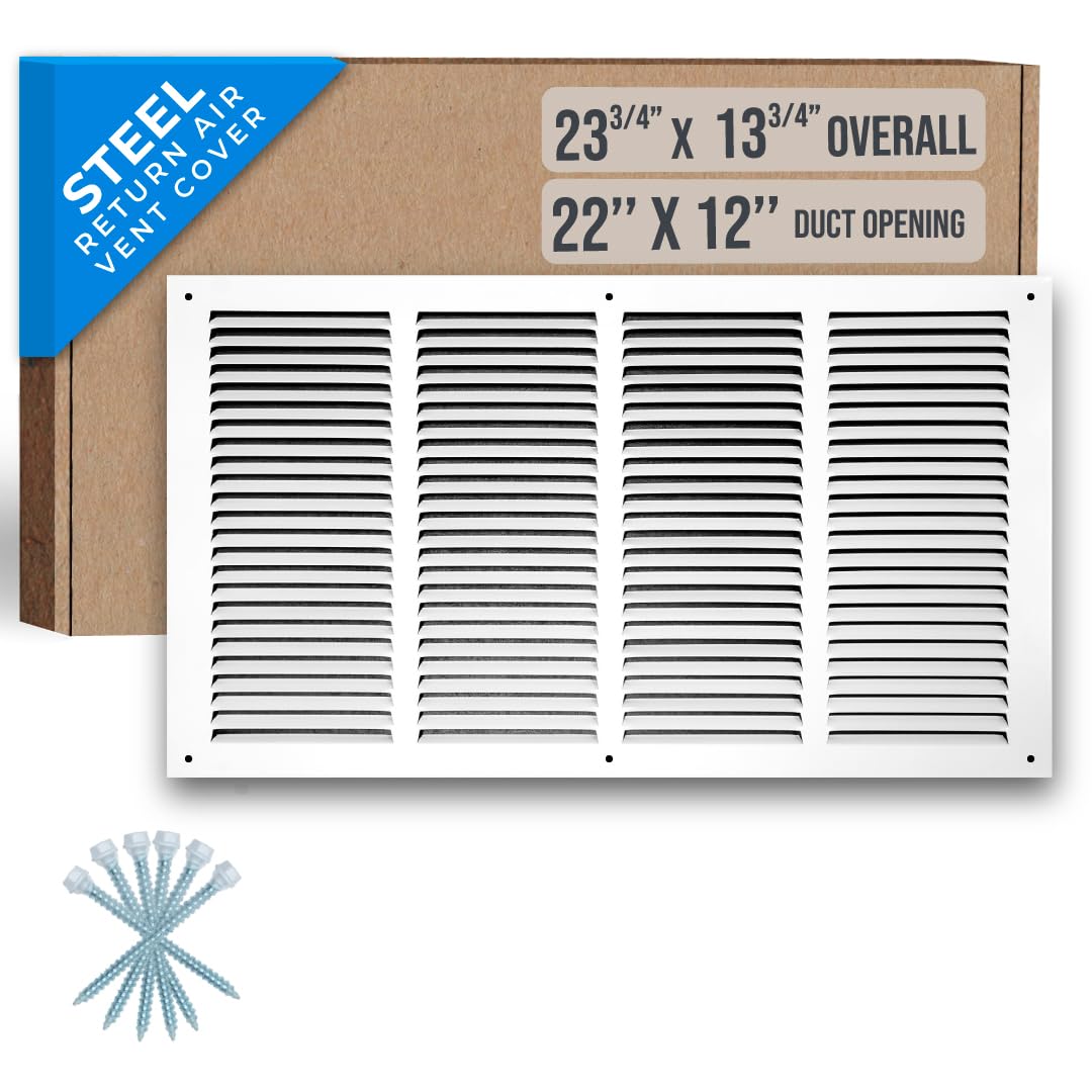 Fits 22x12 Duct Opening | Steel Return Air Grille by Handua | Vent Cover Grill for Sidewall and Ceiling | White | HVAC Cold Air Intake Grille | Outer Dimensions: 23.75"W X 13.75"H