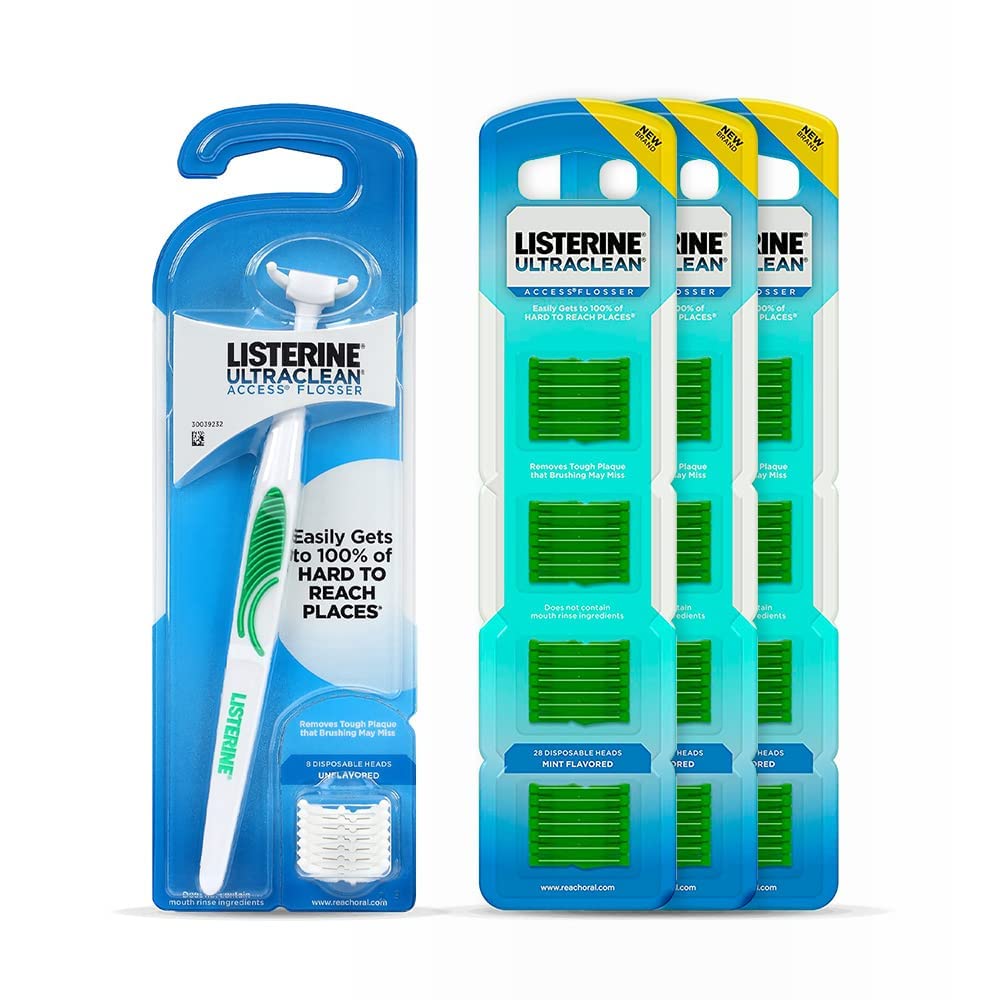 Listerine Ultraclean Access Flosser Starter Bundle | Proper & Durable Oral Care & Hygiene | Effective Plaque Removal, Teeth & Gum Protection | Starter Kit + 3pk Mint Refills (28ct.)