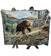 Over The Top Grizzly Brown Bear Blanket by Terry Doughty - Wildlife Lodge Cabin Gift Tapestry Thr...