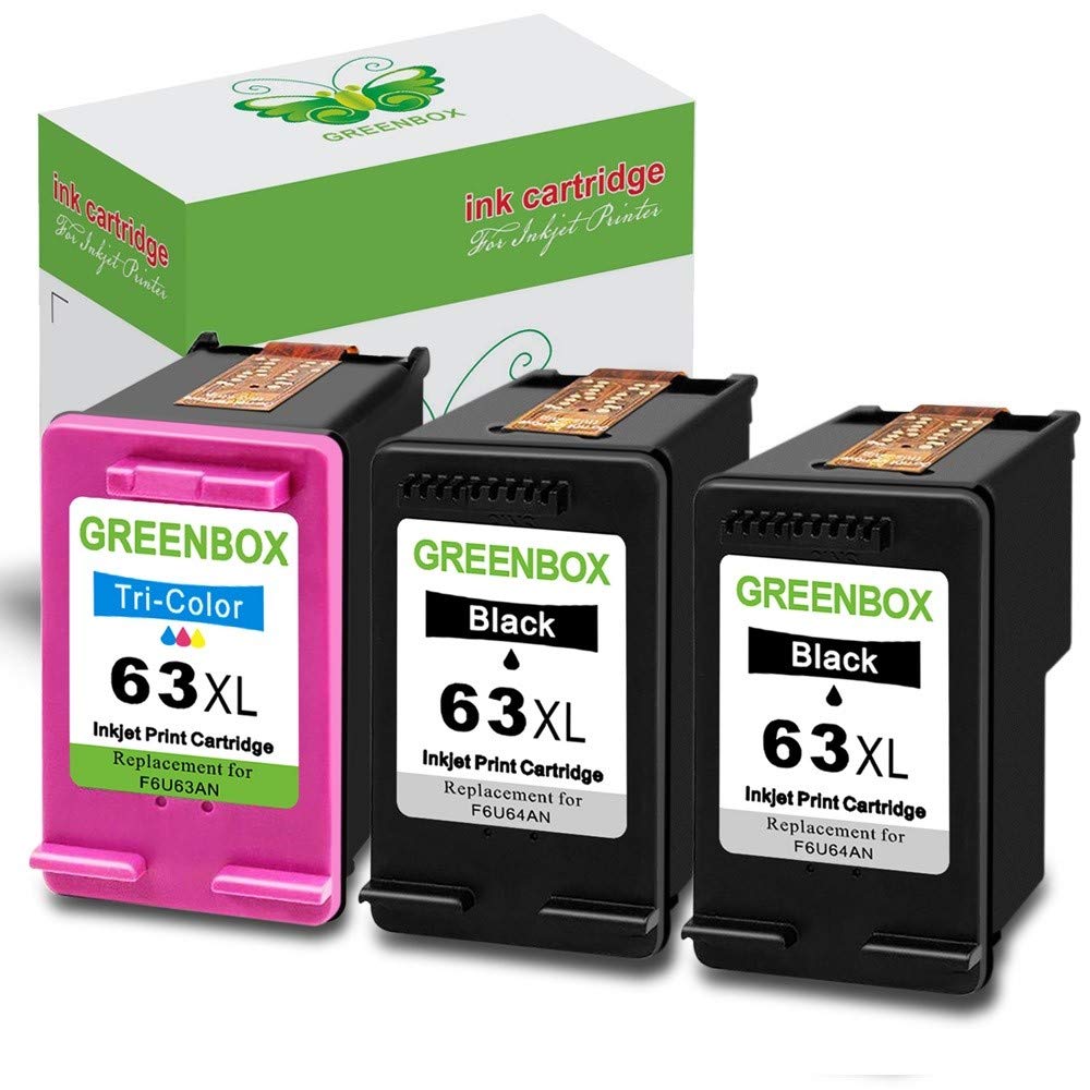 GREENBOX Re-Manufactured Ink Cartridge Replacement for HP 63XL 63 XL Used in HP Envy 4520 4516 Officejet 4650 3830 3833 3831 4655 DeskJet 1112 3632 2130 2132 Printer (2 Black, 1 Tri-Color)