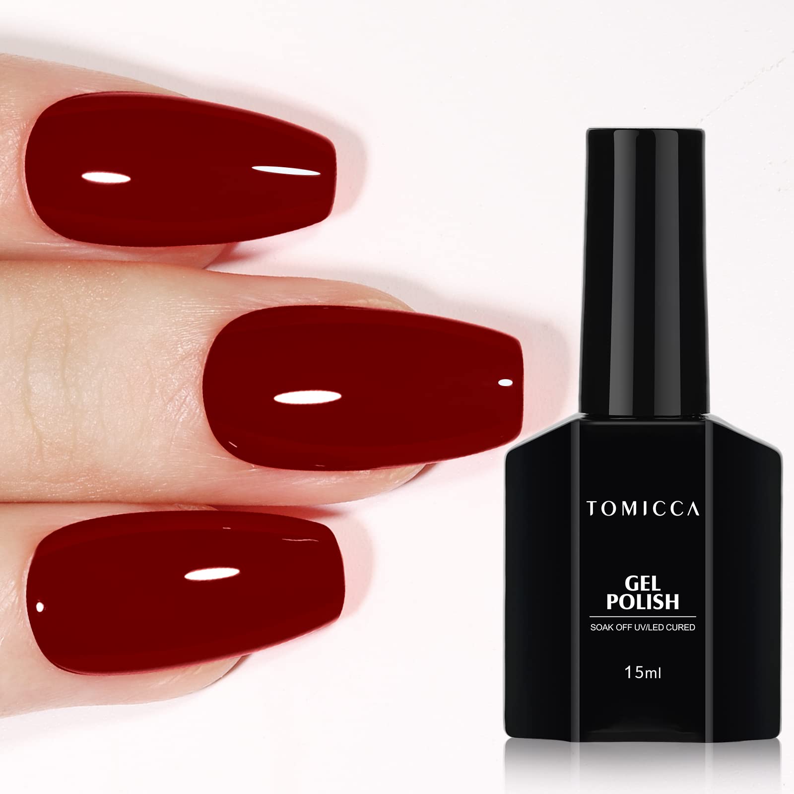 TOMICCA Gel Nail Polish, 15ml Wine Red Colour Series Gel Lacquer, Gel Varnish Soak Off UV LED Gel Nail Art Design Colourful Polishes