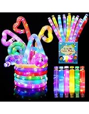 Piucrty 12 Stück Mitgebsel Kindergeburtstag 2022 LED Pop Tubes Fidget Toys Knicklichter Armbänder Party Deko Set Leuchtstäbe Buntes Festival Zubehör Sensorik Spielzeug Kleine Silvester Geschenke