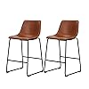 Sweetcrispy Counter Height Bar Stools Set of 2, Modern Counter Stool Faux Leather Barstools with Back, 26 inch Seat Height Island Stools Countertop Comfortable Brown Bar Chairs with Metal Legs