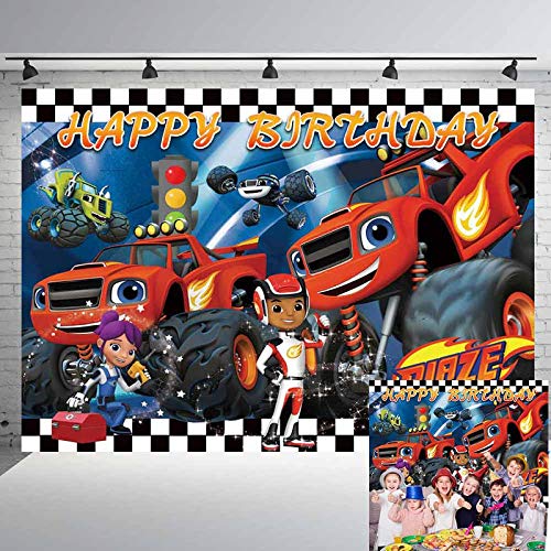 Buy ALIDEAL Monster Truck Party Supplies Blaze Backdrop Monster ...