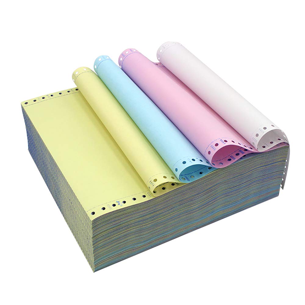 FirstZi4 Part 9.5"x11" Continuous Computer Paper for Tractor Dot Matrix Printers, 1000 Sheets - 250 Sets Quadruplication NCR Paper-1/2" Margin Trim Perforation, 4 Colors (White/Red/Blue/Yellow)