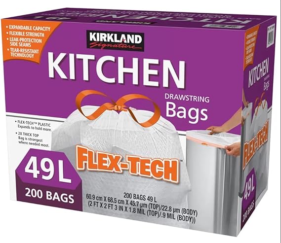 KIRKLAND SIGNATURE KITCHEN DRAWSTRING BAGS 49LX200 FLEX-TECH : Amazon ...