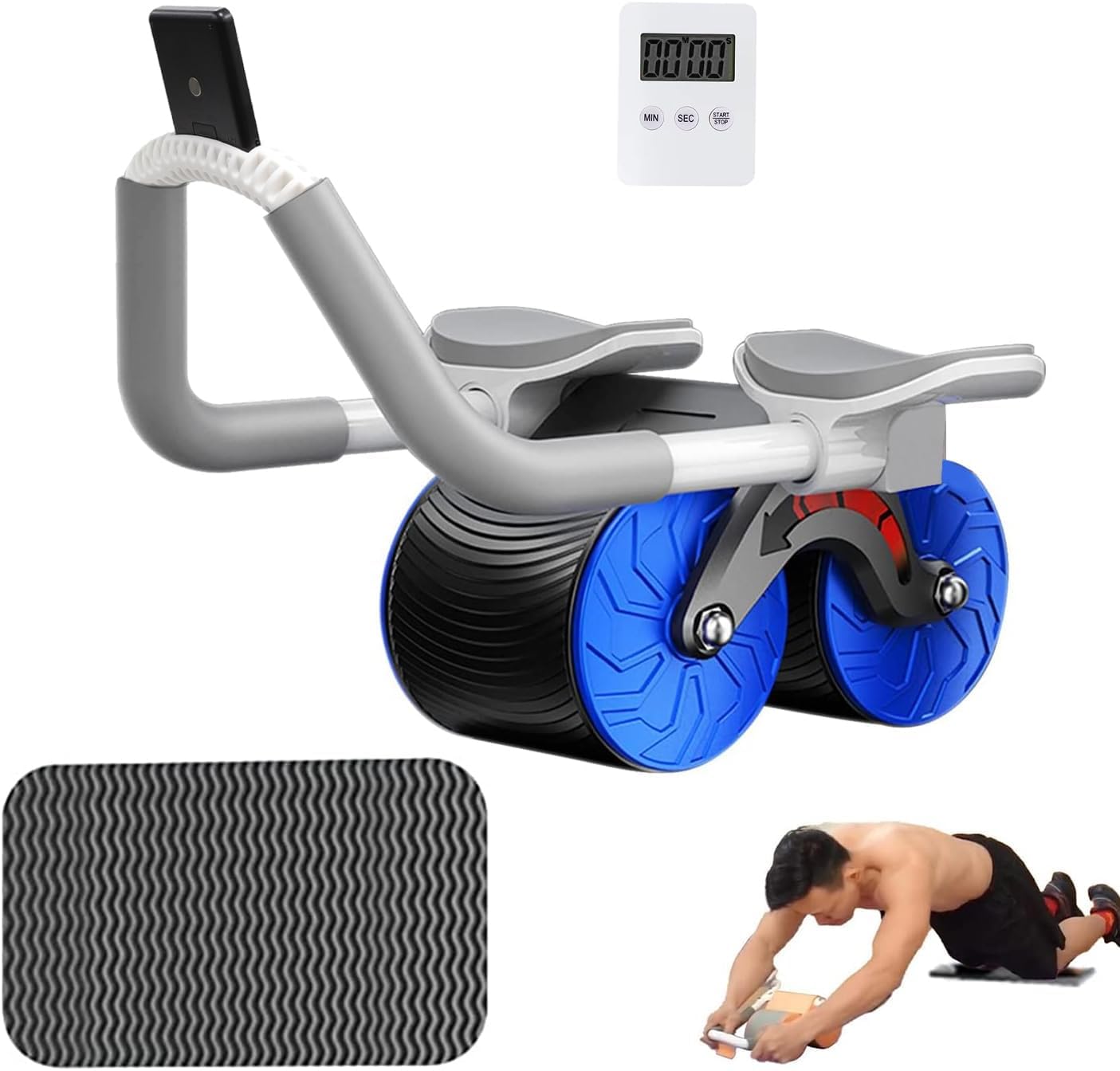 COOLBABY New with timer Ab Abdominal Exercise Roller Elbow Support ABS Roller Wheel Core Exercise Equipment Automatic Rebound Abdominal Wheel-BL