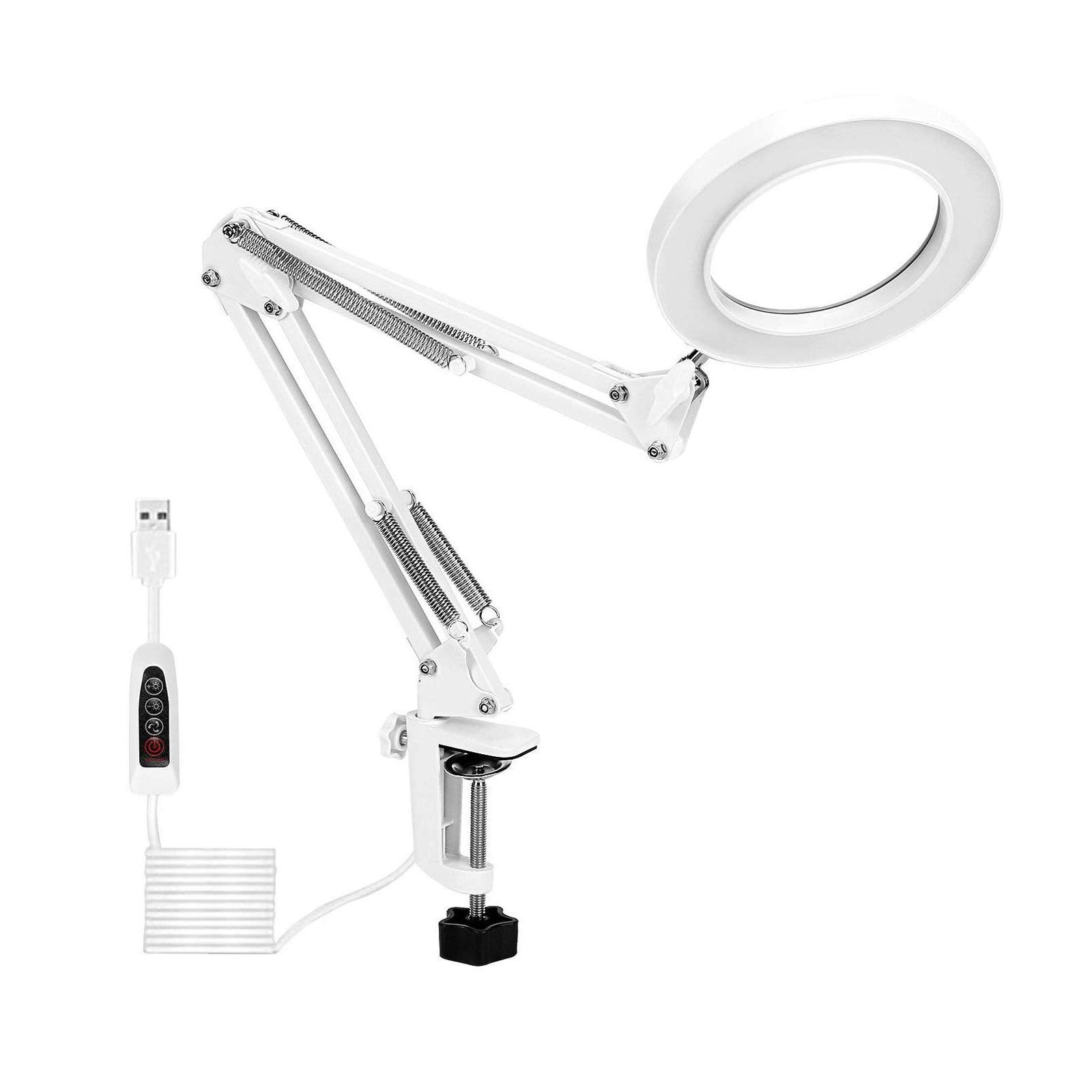 Desktop magnifier Magnifying Lamp 5X Magnifier with Metal Glamp Adjustable Swivel Arm 3 Colors White Interesting life