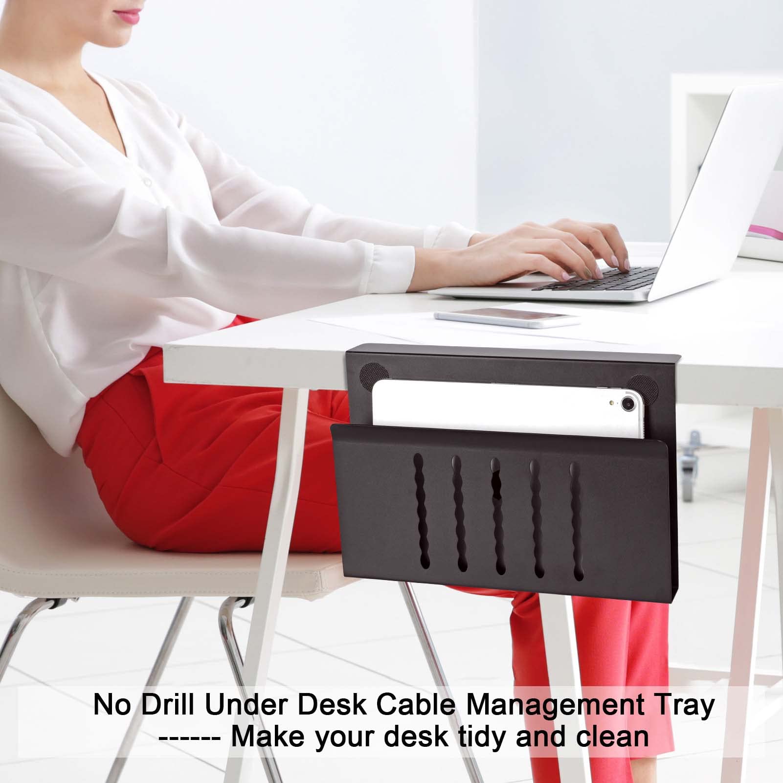 Snapklik.com : No Drill Under Desk Cable Management Tray, MEEKAKEE ...