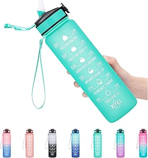 MEITAGIE 1 litre Motivational Sports Water Bottle with Straw & Time Maker,Leakproof with BPA Free Lid,Toxin Free Plastic Drink Bottle Design for Sports Gym Office Running(Mint Green)